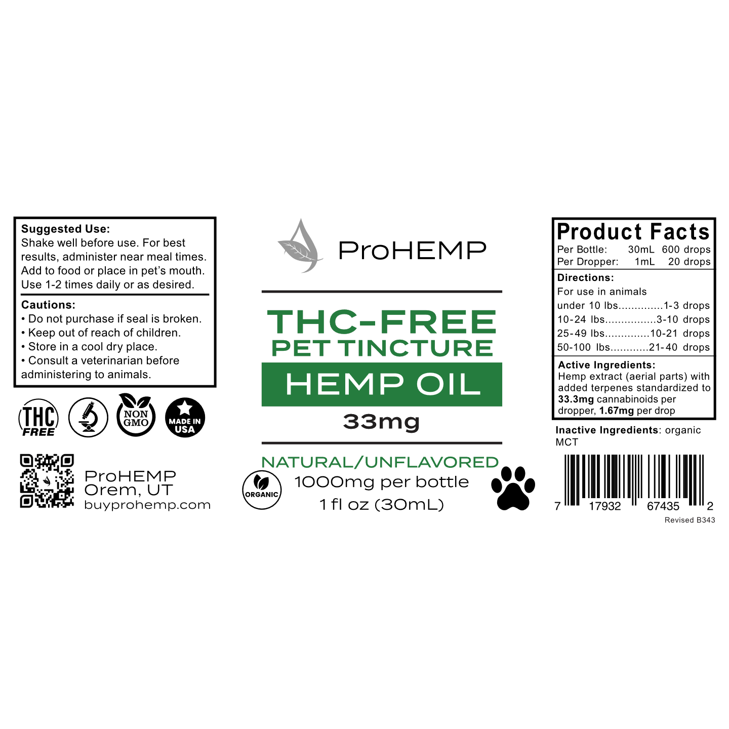 THC-Free Hemp Extract for Pets - 1000mg