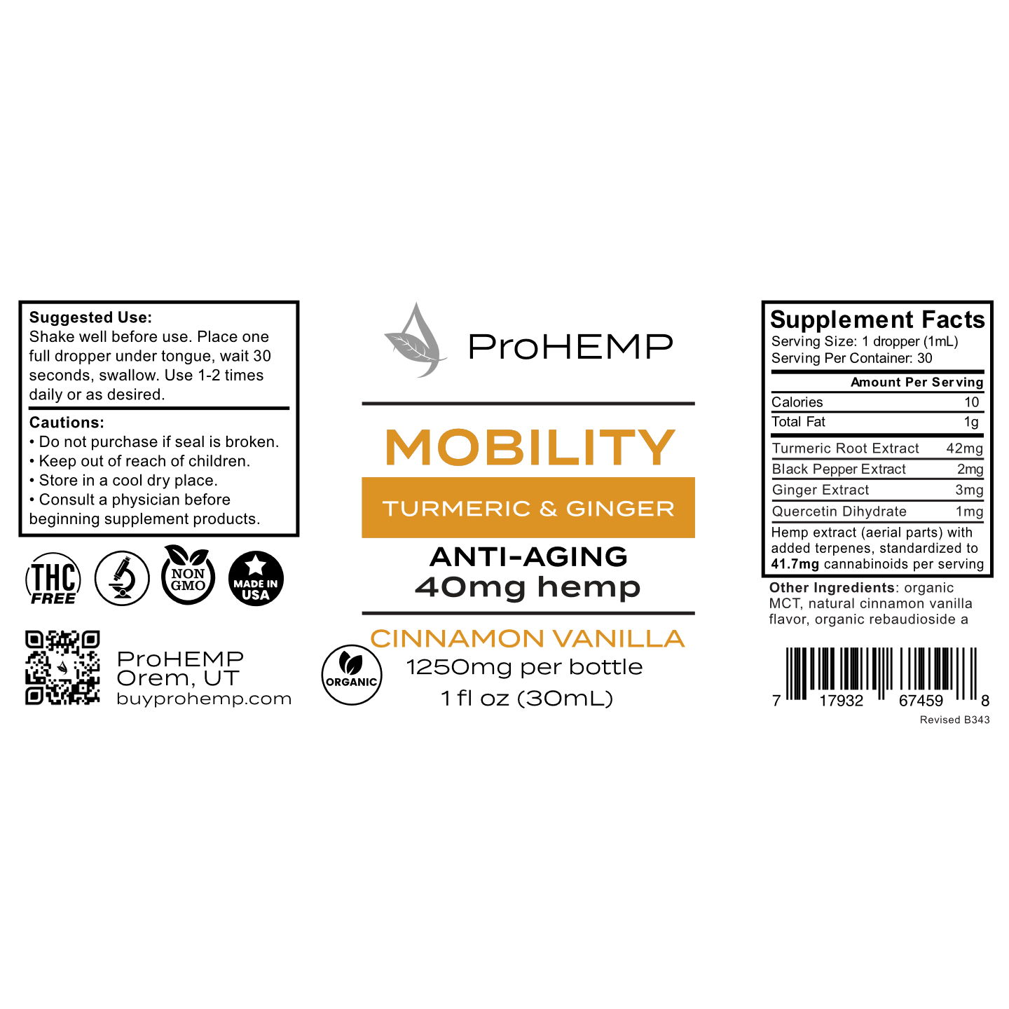 Mobility Adaptogenic - Anti-Aging with Turmeric, Ginger, & 1250 mg Hemp